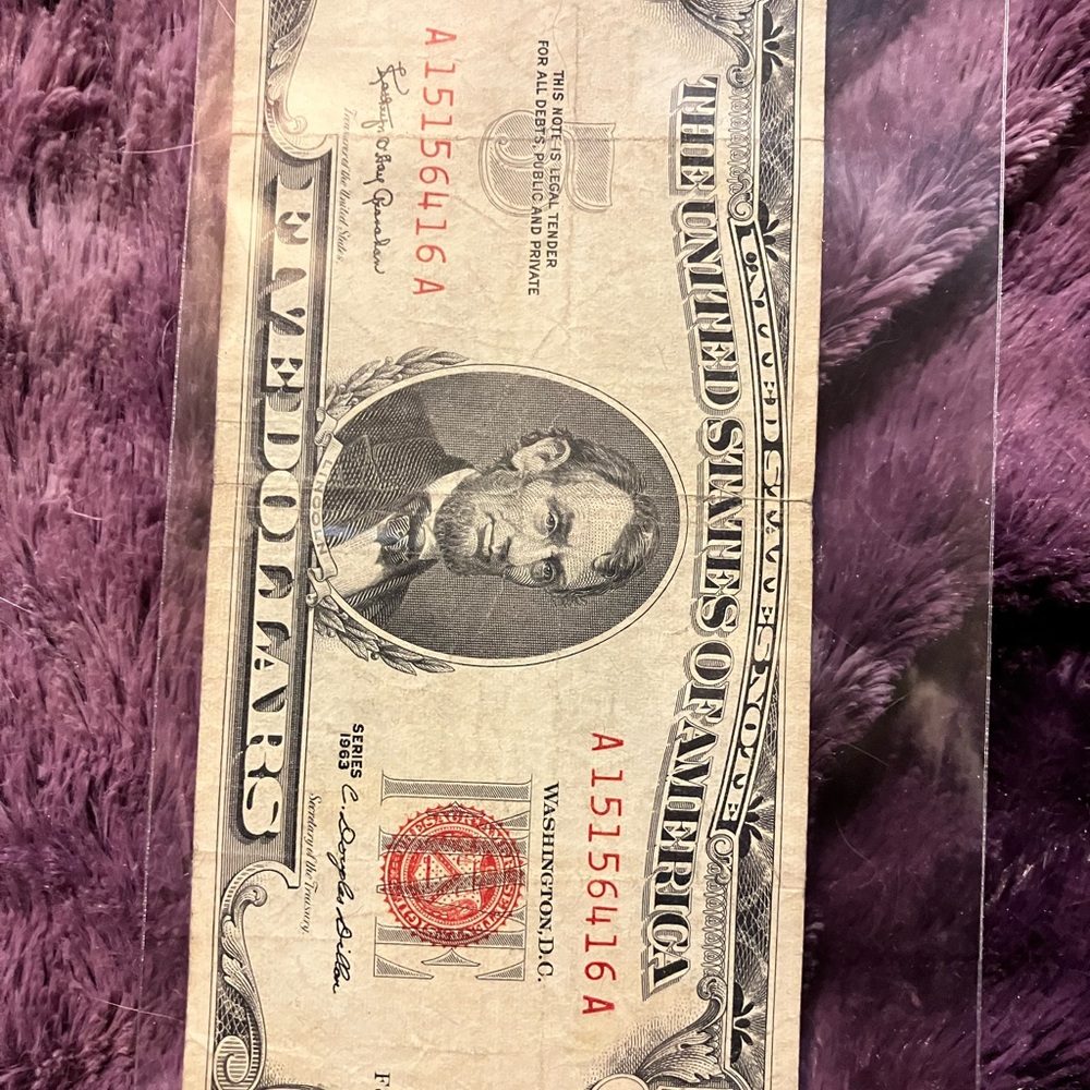 1963 red seal 5 dollar bill